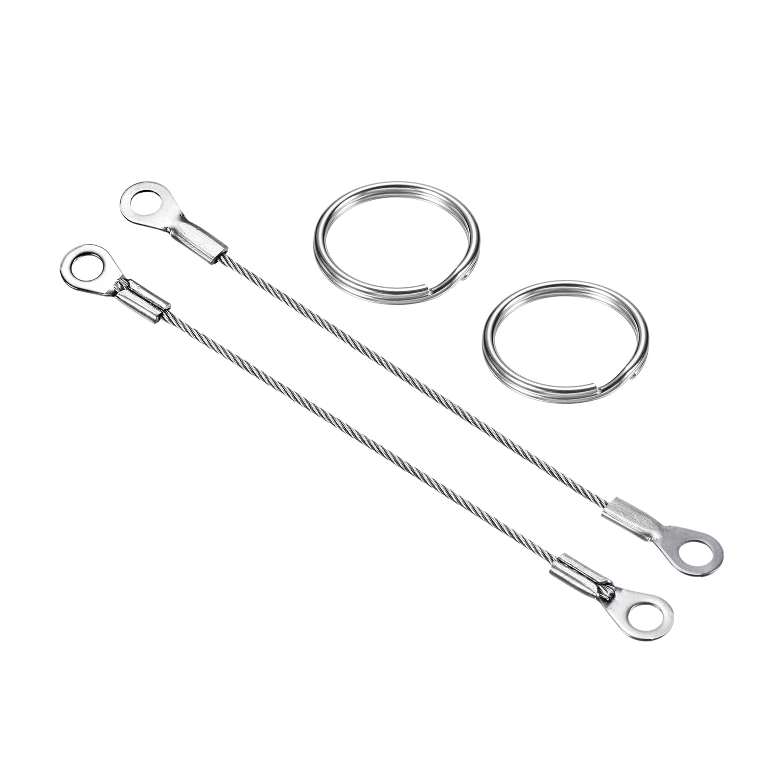 PATIKIL Stainless Steel Lanyard Cable 1.5mmx10cm, 10 Pack Eyelets Ended Security Wire Rope with 20 Pack Key Ring