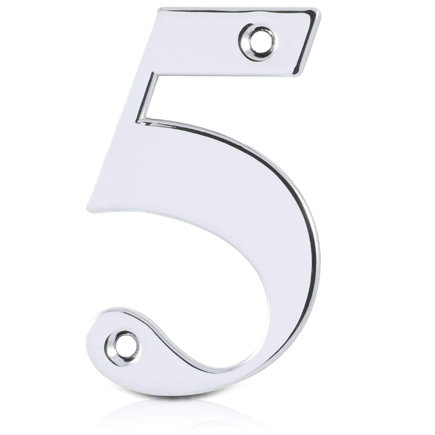 XFORT Polished Chrome Front Door Number 5, House Number Suitable for All Door Types including Wooden, uPVC, and Composite.
