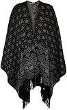 WearAll Women's Plus Size Knitted Tassel Print Poncho Shawl Cape