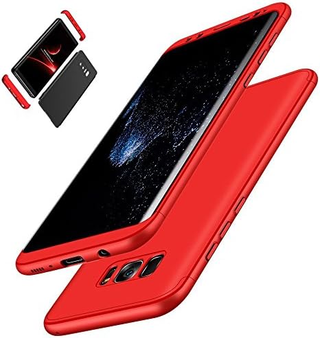 Galaxy S8 Plus Case, I VIKKLY [3 in 1] Embed Ultra-Thin Slim Hybrid PC [Hard] Cover 360 Degree Full Protection Matte Case with Full Coverage Screen Protector for Samsung Galaxy S8 Plus (Red)
