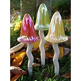 Ceramic Garden Mushrooms - Set of Three - Summer Colors