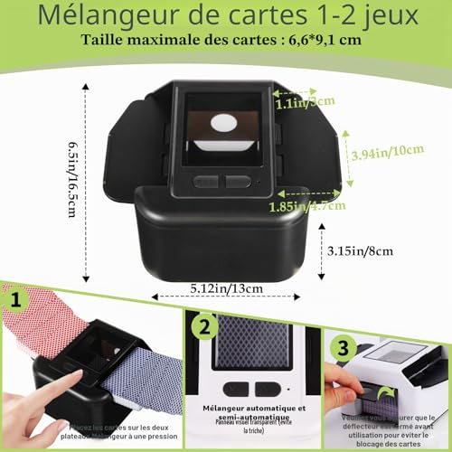 Melangeur de Carte Électronique Rechargeable, 2000mah Batterie Rechargeable Melangeur Carte, Mélangeur de Cartes à Jouer Rapide Mélangeur de Cartes à Faible Bruit pour UNO Poker Skyjo Skip-Bo
