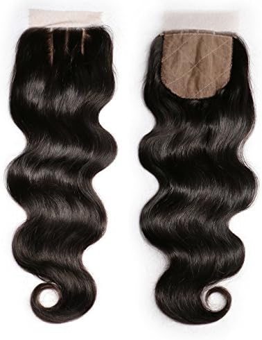 Slove Hair Silk Base Closure,4X4 Silk Closure Piece Brazilian Body Wave Human Hair For Black Women Bleached Knots Lace Closure Natural Black Color Silk Top Closure Three Part 18 Inches