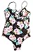 One Pieces Solid Floral Pin Up Sexy Women Front Strappy Cross Swimwear-KJQ999-BKF4