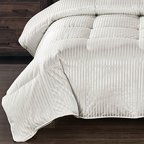 Abripedic SILK GOOSE-DOWN COMFORTER, Luxury Down Duvet Insert, 450 TC Cotton-Silk Striped Cream Shell 650FP, Full/Queen
