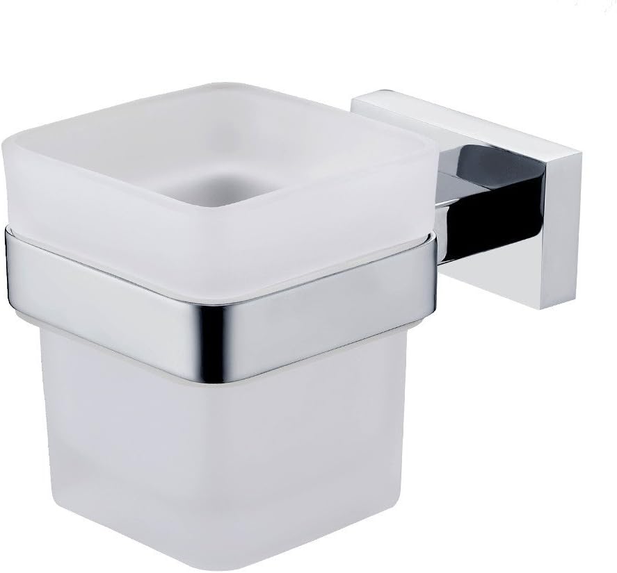 Homovater Zahnputzbecher Glas + Edelstahl Zahnputzset Becherhalter Zahnbürstenhalter Zahnbürstenbecher Zahnputzbecherhalter,Wandmontage,Chrome