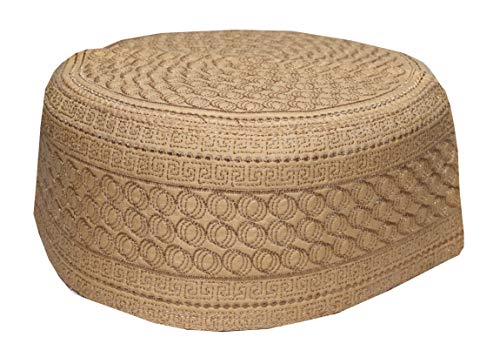 Kufi Muslim Prayer Kufi Solid Colors Thread Work Koofi Namaz Topi 21-23 Inch Head Size (Coffee)