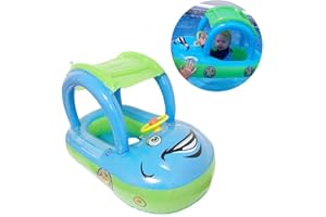 QIAONIUNIU Baby Pool Float with Canopy Summer Steering Wheel Sunshade Swim Ring Car Inflatable Toys Infants Float Seat Boat for Kids Toddlers