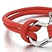 Mens Women Steel Screw Anchor Shackles Red Nautical Sailor Rope Cord Braided Wrap Bracelet Wristband