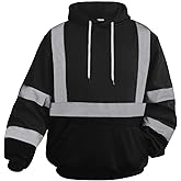 Besentinels Hi Vis Hoodie for Men Safety Hoodies for Men Reflective with Black Bottom, High Visibility Hoodie for Men with Construction Worker, Meets ANSI, Black-JRWY-XL