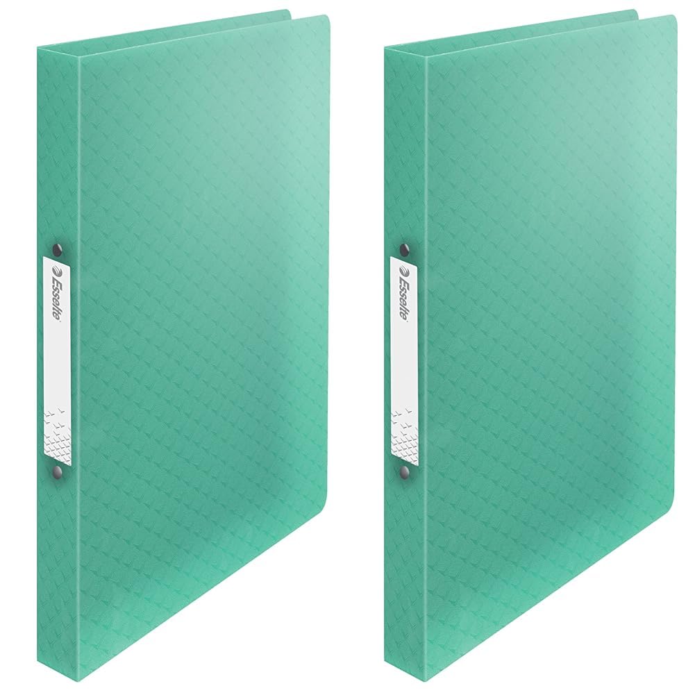 Esselte Ring Binder, 140 Sheet Capacity, 25mm Spine, 2 Ring A4 Folder, Soft Cover File, Home/Office Use, Embossed Pattern, Colour'Breeze Range, Green, 626243 (Pack of 2)