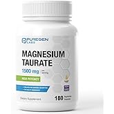 Puregen Labs Magnesium Taurate 1500mg per Serving [High Elemental Magnesium Potency] 180 Veggie Caps, Chelated for Superior Absorption, Non-GMO, NO Gluten and Dairy
