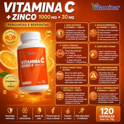 Vitamina C + Zinco 30mg - Vitaminar com 120caps