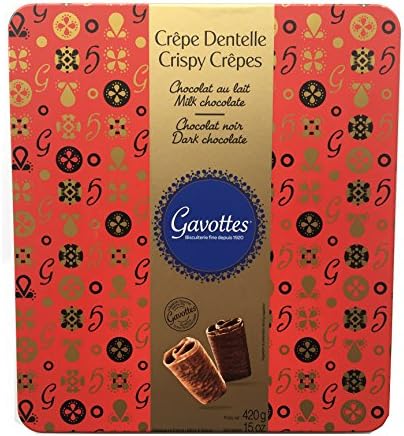 Gavottes - Crispy Milk and dark chocolate covered Lace Crepes From France, Red Christmas tin 84 crepes 420g 14.8oz tin