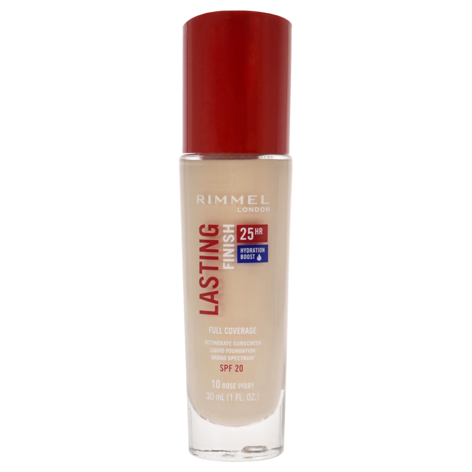 Rimmel London Lasting Finish 25HR - 10 Rose Ivory - Foundation, 25-Hour Wear, Full Coverage, Waterproof, 1oz