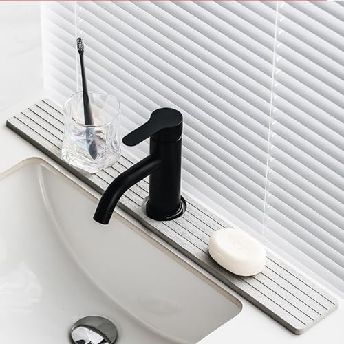 YUUTY Mezcladora para Lavabo de Baño - Acero inoxidable Grifo de baño de un solo Mango, para Baño Grifo para con cubierta, Llave Mezcladora para Lavabo con 2 Mangueras. (Negro mate)