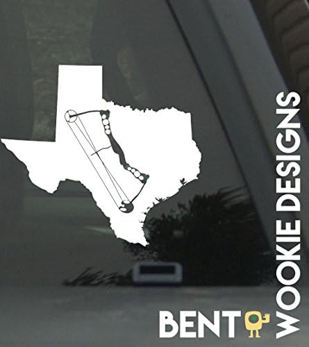 Texas State Decal with Compound Bow Archery Hunting Cutout Five Inch White