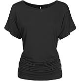 danibe Women's Short Sleeve Boat Neck Dolman Top with Side Shirring (S-XXL)