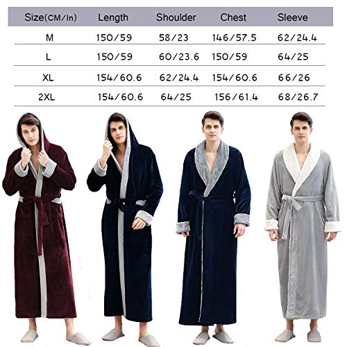 Mens dressing gown thick snuggle warm fleece hooded wrap housecoat robe