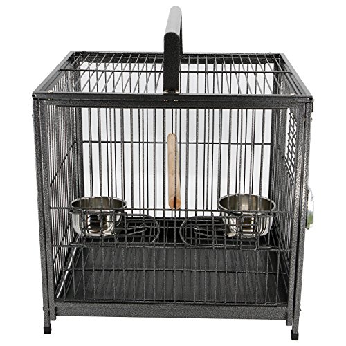 PawHut 19" Travel Bird Cage Parrot Carrier with Handle Wooden Perch for