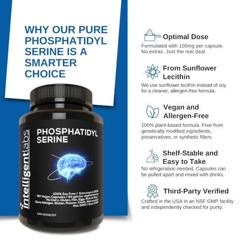 Intelligent Labs Phosphatidylserine Supplement 100mg | 90 High Strength Capsules | 100% Soy and Allergen Free | Pure Phosphatidylserine from Sunflower Lecithin