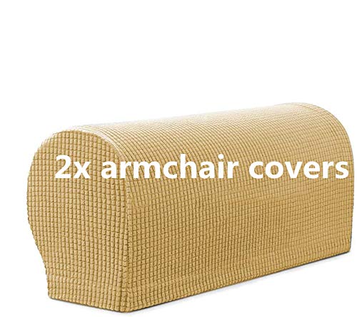 Sxspace Sofa Armrest Protectors for Armchairs, Sofas, Non-Slip Armchair, 2PCS/Set Fleece Premium Armrest Covers Stretchy Chair Sofa Couch Arm Protector Stretch Fit (Beige)