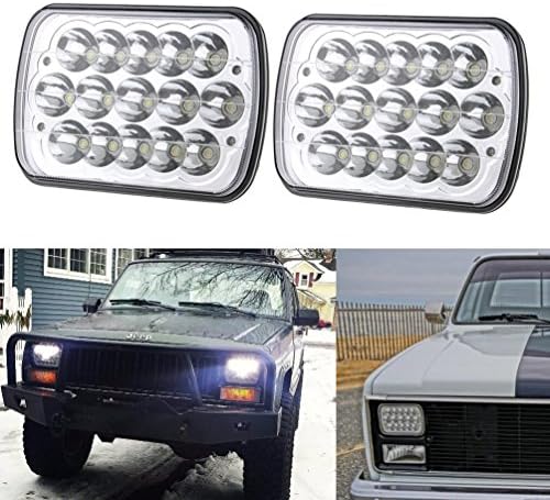 5" x 7" 7x6 Inch Rectangular LED Headlights for Jeep Wrangler YJ Cherokee XJ Comanche MJ Grand Wagoneer Chevrolet GMC Dodge H5054 H6054LL 69822 6052 Trucks 4X4 Offroad Headlamps Replacement