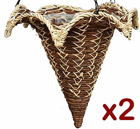 20" Star Top Cone Shaped Hanging Basket With Black Chain Hanger - 2 Sets Of Baskets