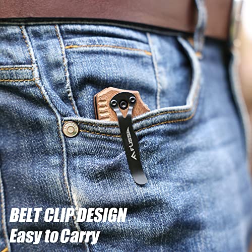 Flissa Mini Folding Pocket Knife, 2.5-Inch Stainless Steel Drop Point Blade, EDC Pocket Knives for Men with Bottle Opener and Glass Breaker (Wood)