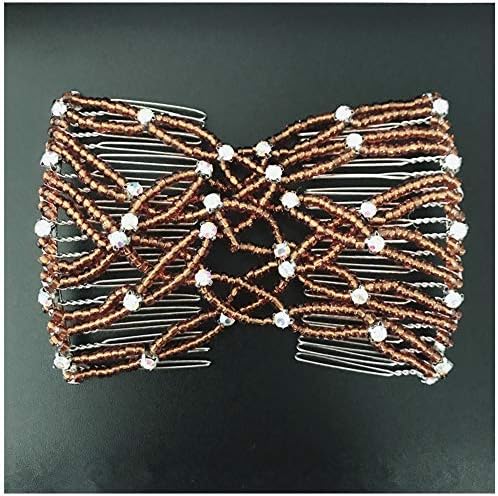 Casualfashion Easy Magic Beads Double Hair Comb Clip Stretchy Hair Combs Clips (Yellow)