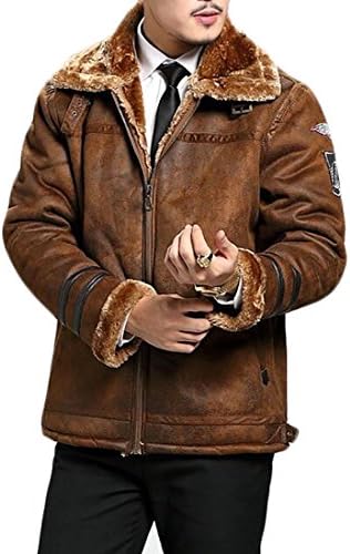 ARRIVE GUIDE Mens Fleece Lined Full Zip Warm Thicker Bomber Jacker Overcoat Parka Brown Large