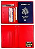 Travelambo RFID Blocking Genuine Leather Passport Holder Wallet Cover Case (red)