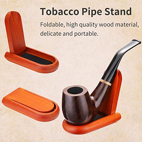 Joyoldelf Tobacco Pipes Maigret Black, Smooth, Bent, Hand Made + Stand, Wooden Smoking Pipe with