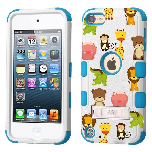 PHONETATOOS iPod Touch 5th 6th Generation Case - Hard Shell Case Compatible with Apple - Shockproof Hybrid 5/6 Cover With Stand For Boys And Girls Cute Animal Design