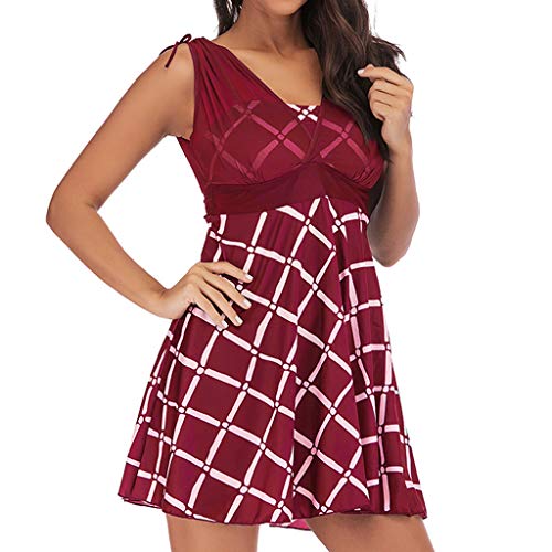 iYBUIA Tankini Swimsuits for Women Plus Size Lace Swimsuit Padded Beachwear Wine - Thumbnail 7