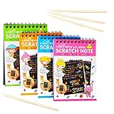 Anyumocz 4 PCS Scratch Art Rainbow Notebooks,Colourful Scratch Note for Kids with 4 Wooden Styluses,Best Magic for Children,4 Types,10 Pages