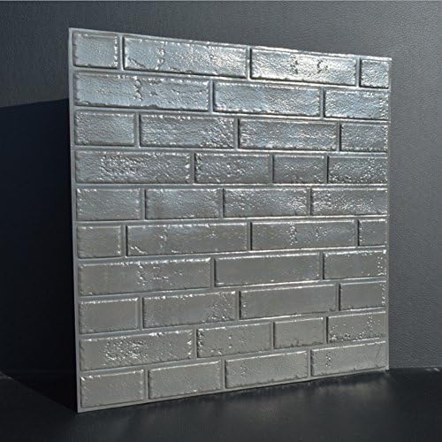 DELISI Self-adhesive 3D Flexible Brick Peel and Stick 3D Wave Wallpaper Panels PE Foam Decor for Living room, Bedroom and TV Sofa Background(23.6"x23.6", 10PCS) Brick2-Grey)