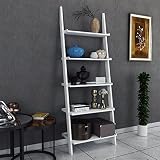 DecorNation Jasper Leaning Bookcase Ladder and Room Organizer Engineered Wood Wall Shelf, White