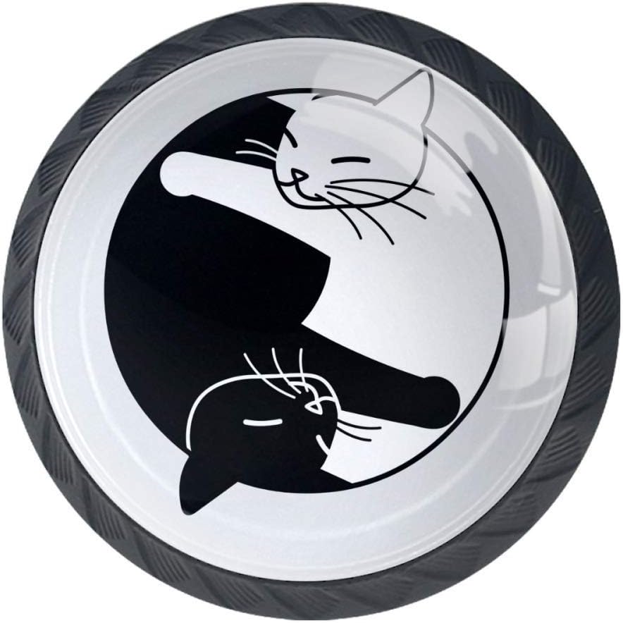 TIZORAX Schubladenknöpfe schlafend schwarz weiß Katze rund