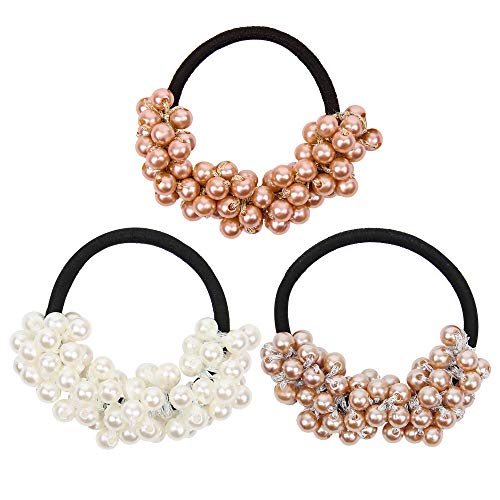 3Pcs Women Pearl Hair Ring Fashion rhinestone Hair Ties Ropes Elastic Bracelet Ponytail Holder Hair Accessories