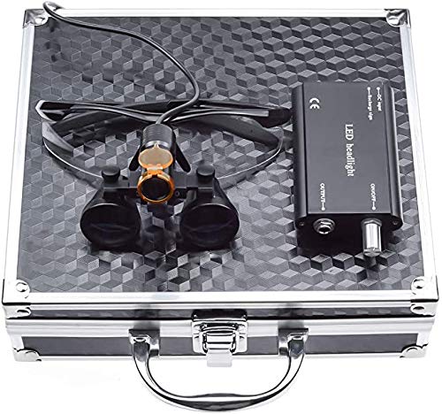 BoNew 3.5X Surgical Binocular Loupes Optical Glass+5W LED Headlight Powerfullight with Filter Clip-on Type + Aluminum Box (Black)