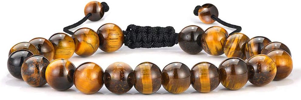 Tiger Eye Stone Bracelet Men - 8mm Tiger Eye Stone Beads Bracelet Adjustable Natural Matte Agate Onyx Yoga Essential Oils Anxiety Aromatherapy Bracelets Jewelry Birthday Gifts for Men