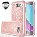 LeYi PC Silicone Glitter Case with Tempered Glass Screen Protector for Samsung J3 Prime/ J3 Emerge/Express Prime 2/ Amp Prime 2/ J3 Mission/ J3 Eclipse/ J3 Luna Pro/Sol 2/ J3 2017 TP Rose Gold