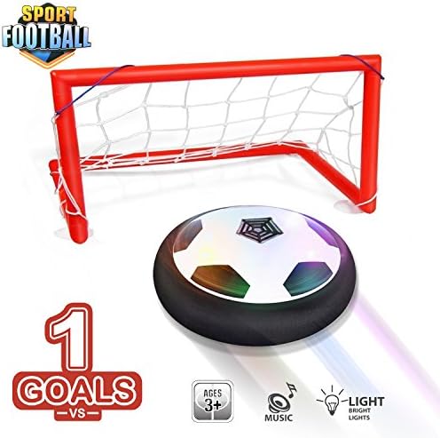 Waitiee kids Hover Ball Game Toys with Powerful LED Light and Music Air Power Soccer Disc Glide Base Ball Game Christmas gift for children Indoor & Outdoor Friends Game (Soccer Gate Set)