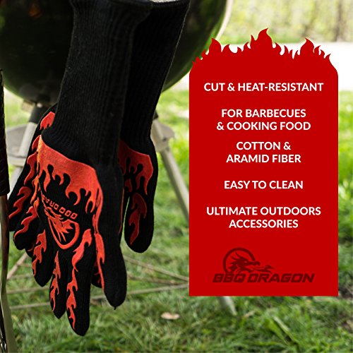 Extreme Heat Resistant Gloves - BBQ Gloves, Hot Oven Mitts, Charcoal Grill, Smoking, Barbecue Gloves for Grilling Meat Gloves, Insulated, Silicone Non-Slip Grips, U.S. Safety Tested - BBQ Dragon - Thumbnail 5