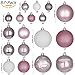 Sea Team 87-Pack Shatterproof Pink Christmas Ball Ornaments Set, Assorted Multi-Sized Hanging Baubles, Xmas Tree Decorations, Seasonal Décor for Holiday Wreath Garland, Hooks Included