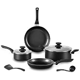 BECIGAR 8 Pcs Ceramic Pots and Pans Set, Cooking Pan Set, Nonstick Cookware Set, Induction Safe Cooking Set with Frying Pans, Saucepans, Shovel and Ladle, Blcak