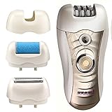 Sminiker Professional 3 in 1 Rechargeable Waterproof Lady Hair Removal Kit ( Bikini Trimmer,Hair Epilator,Callus Remover ) 2 Mode Power Switch Hair Shaver for Arm Underarm Bikini Line & Legs (Gold)