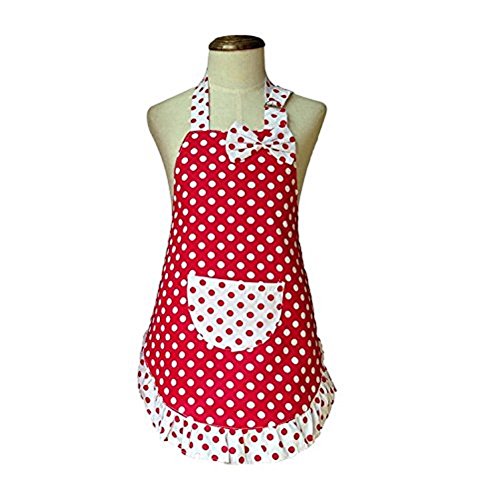 Child's Chef Apron Set Kid Apron Polka Dot Cotton Kitchen Cooking and Baking Wear Kit Adjustable (Adult (66x79cm), Red)