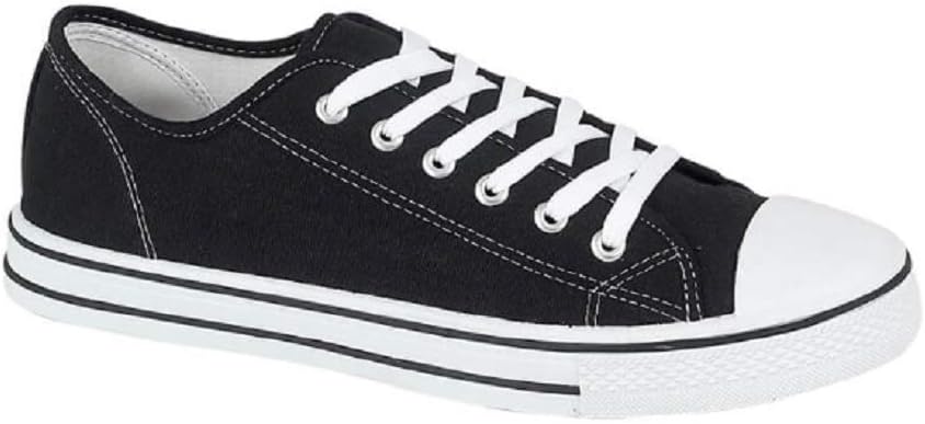 LADIES WOMENS GIRLS CANVAS LACE UP PLIMSOLL FLAT GYM SHOES SNEAKERS TRAINER PUMPS SIZE (UK 6 / EU 39, Black)